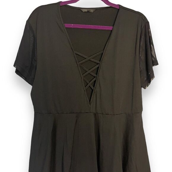 Shein Curve Peplum Blouse Women's 1X Black Casual Academia Sheer Sleeves V-Neck - Picture 6 of 9